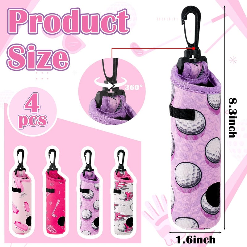 CNhoqc 4 Packs Golf Ball Tee Carry Bag, Golf Tee Holder Pouch Bag, Pink Gift for Girls Women, Cute Ball Holder Carry Bag with Clip Hooks, Portable Ball Holder Accessories for Fans - Image 2